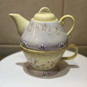 Tracy Porter Amelia Hand Painted Tea for One Set 3 pc Teapot purple/light yellow